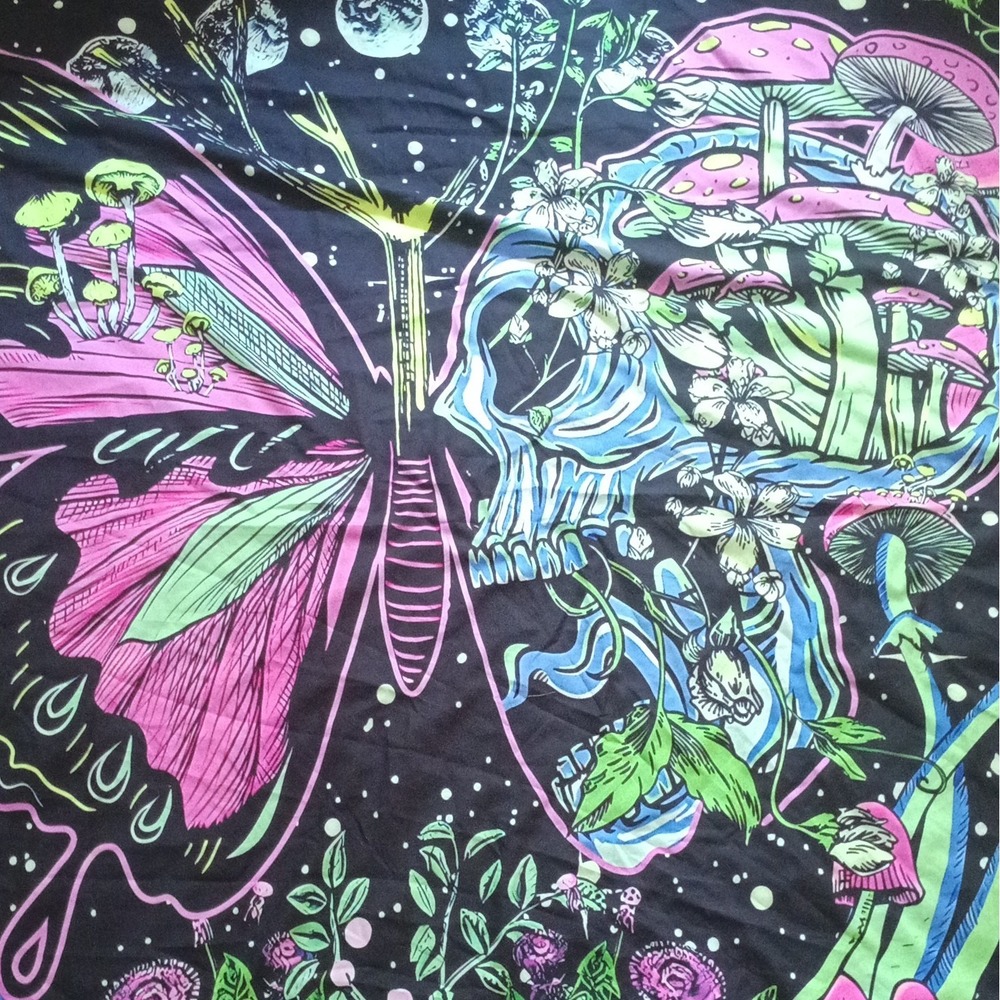Psychedelic Skull Graphic Wall Tapestry 58 x 78 in Polyester Black Butterfly
